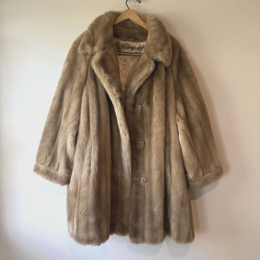 Vintage Faux Mink Brown Taupe Mid-Length Coat | Lady Sportowne, USA ILGWU